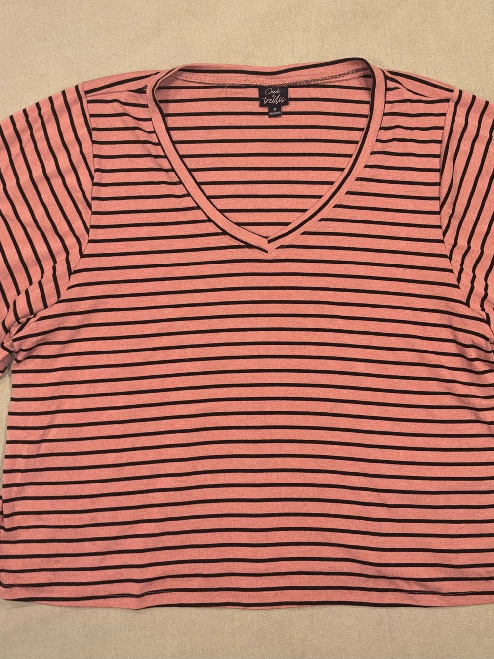 Casual V-Neck Orange & Black Striped Top by Oak & Trellis